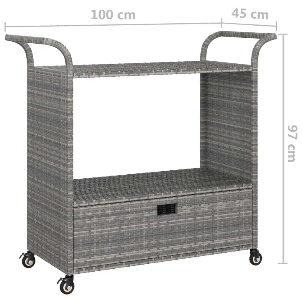 vidaXL Carrello da Bar in Polyrattan Grigio 100x45x97 cm con Cassetto