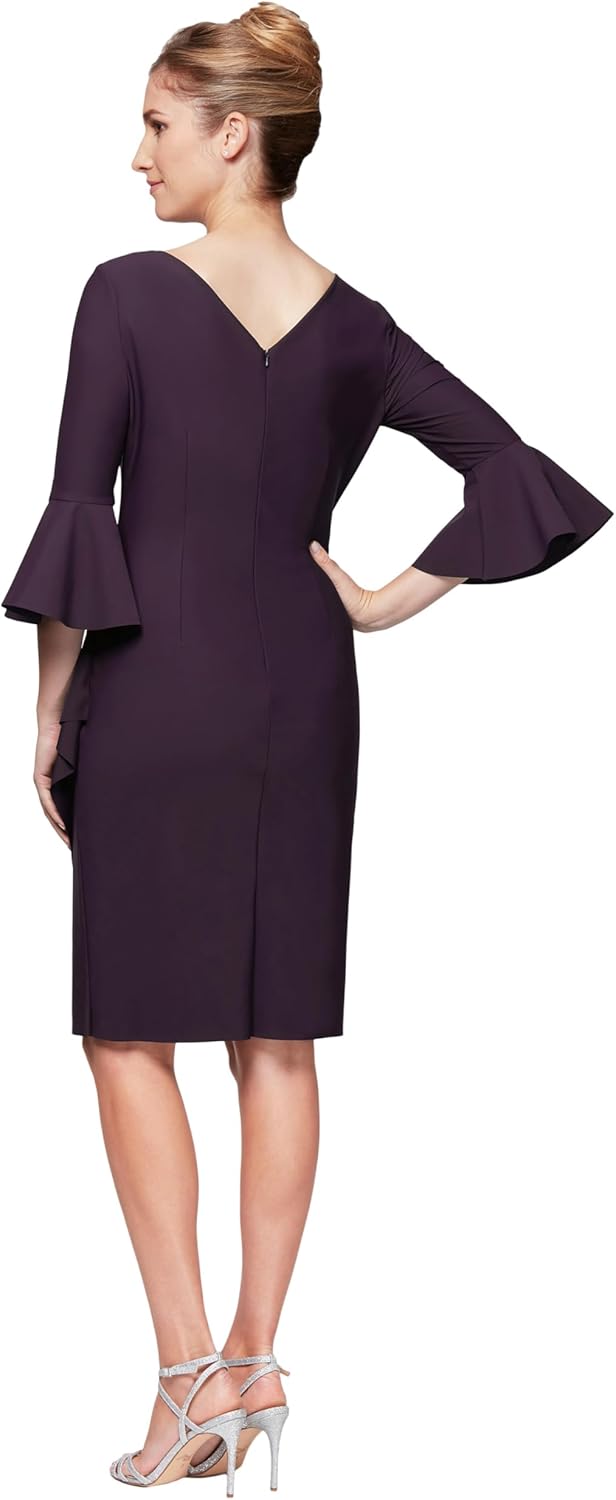 Alex Evenings Womens Slimming Short Cocktail Dress with Bell Sleeves, Wedding Guest (Petite and Regular Sizes) - Image 2