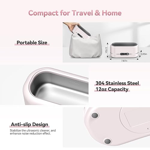 Miniatura 6 de Máquina Limpiadora de Joyas Ultrasónica BYASKZIV, Limpiador Ultrasónico Mejorado de 48KHz con Acero Inoxidable 304 para Joyas, Lentes, Anillos, Rosa