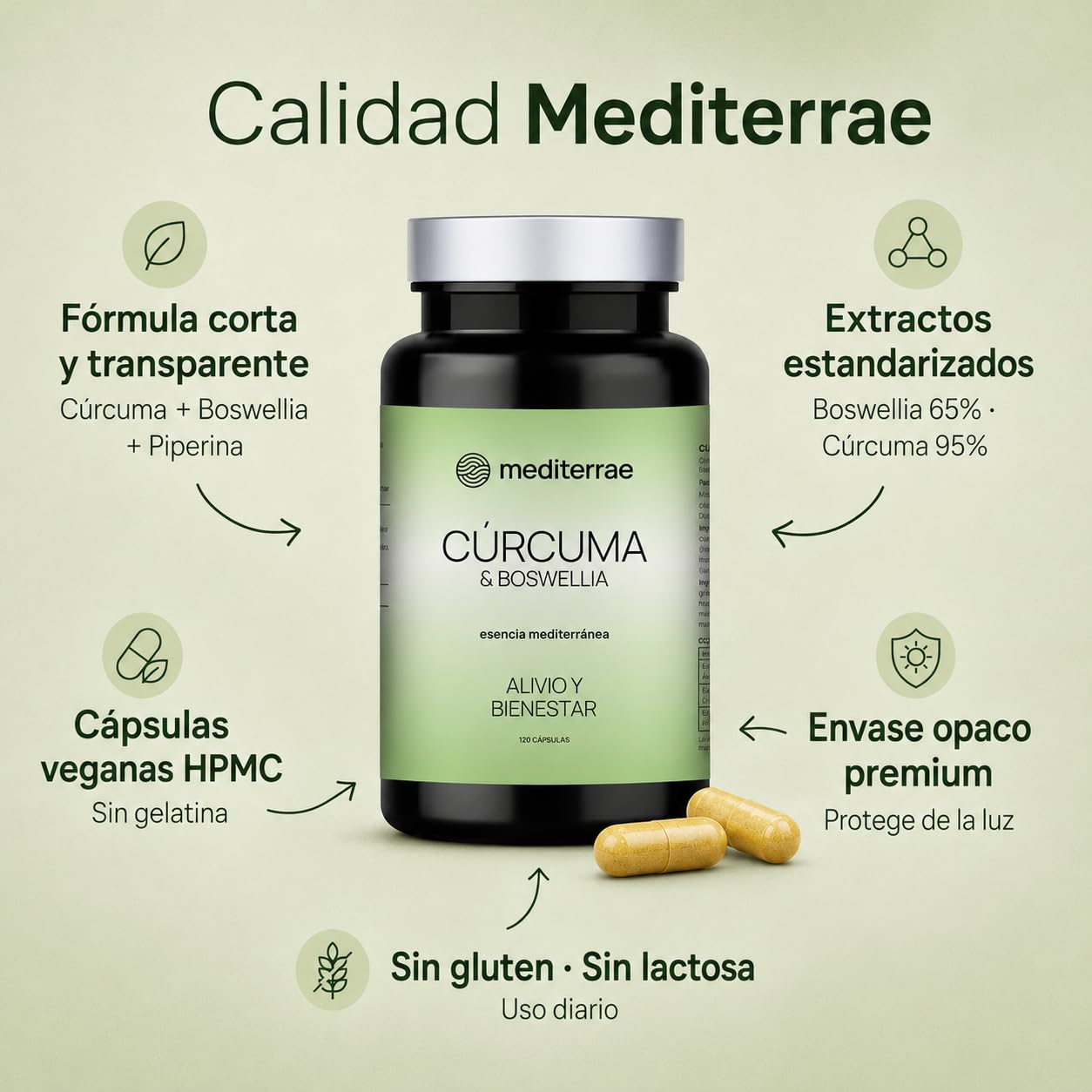 Cúrcuma y Boswellia Cápsulas | Alivio Articular y Antiinflamatorio Natural | Cúrcuma, Boswellia y Piperina | Apoyo a la Movilidad Diaria | 120 Cápsulas Veganas