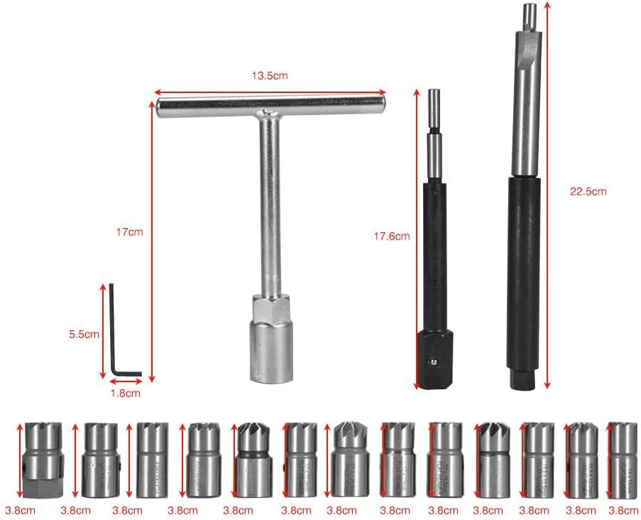 8milelake 17Pcs Diesel Injector Seat Cutter Cleaner Universal Injector Re-Face Reamer Tool Set