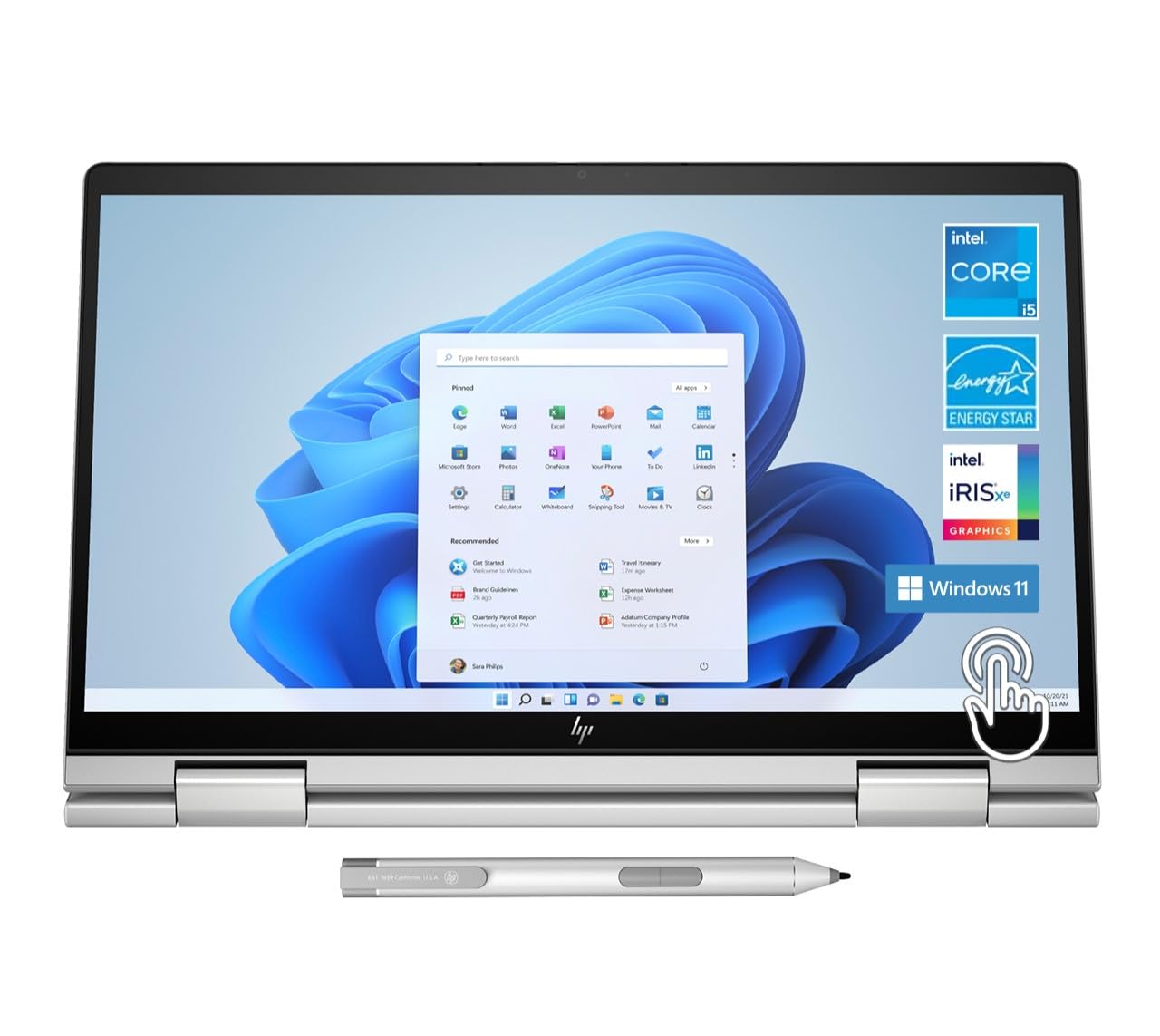 HP Envy 2-in-1 14" Full HD Touch-Screen Laptop, 8GB RAM, 512GB SSD, Intel Core i5 1335U, Intel Iris Xe Graphics, Pen, Fast Charge, Fingerprint, Backlit KB, Win11, Natural Silver, W/GaLiMu
