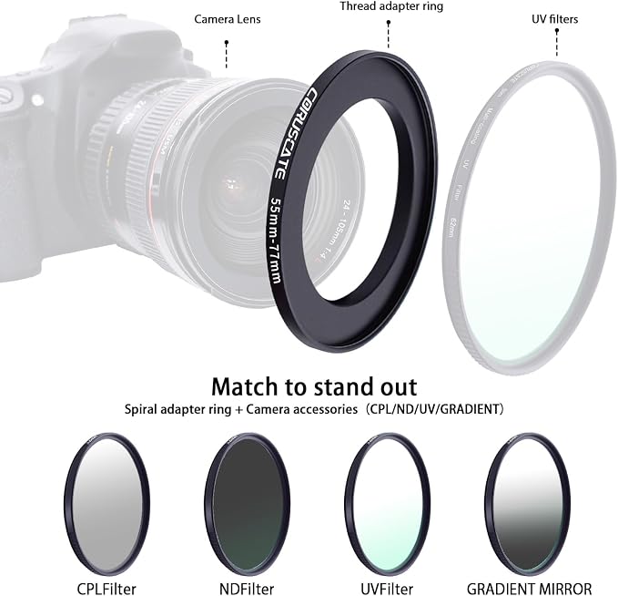 Adaptador de Lente de Cámara 55mm a 77mm miniatura 5