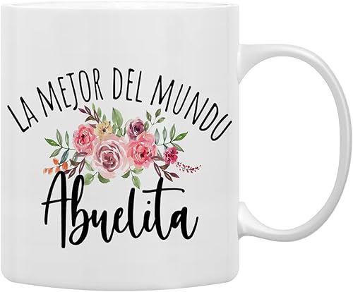 Miniatura 1 de QASHWEY Taza de café floral con texto en inglés "Best Grandma in The World", taza de cerámica impresa de doble cara para cumpleaños de abuelita de