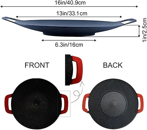 Miniatura 5 de Sartén de barbacoa de estilo coreano, sartén circular antiadherente sin humo de 13 pulgadas con mango de silicona, estufa de barbacoa con