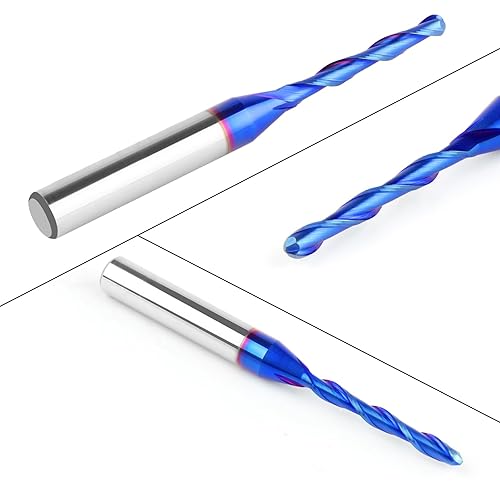 Miniatura 31 de Fresas de punta de bola de carburo de 2 piezas, vástago de 1/4 pulgadas, fresado CNC con revestimiento nano azul para fresado lateral, fresado