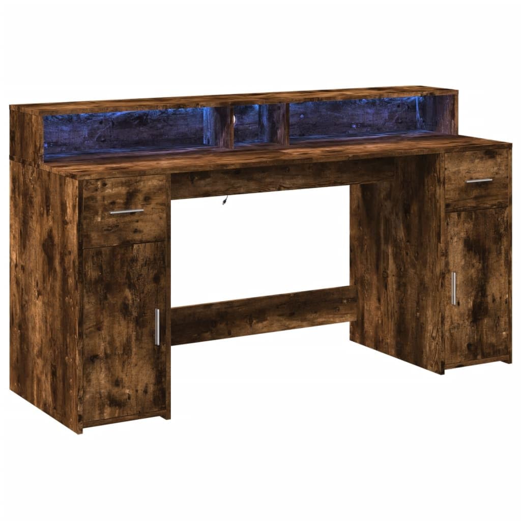 Homgoday Scrivania a LED per computer, ufficio, ufficio, ufficio, soggiorno, studio, incenso, 160 x 55 x 91 cm, materiale in legno