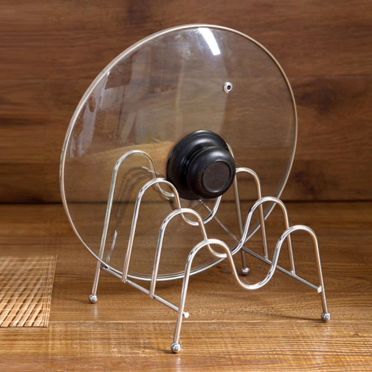 Pot Lid Holder Rack for Pans and Cookware Lids, Silver Iron Wire