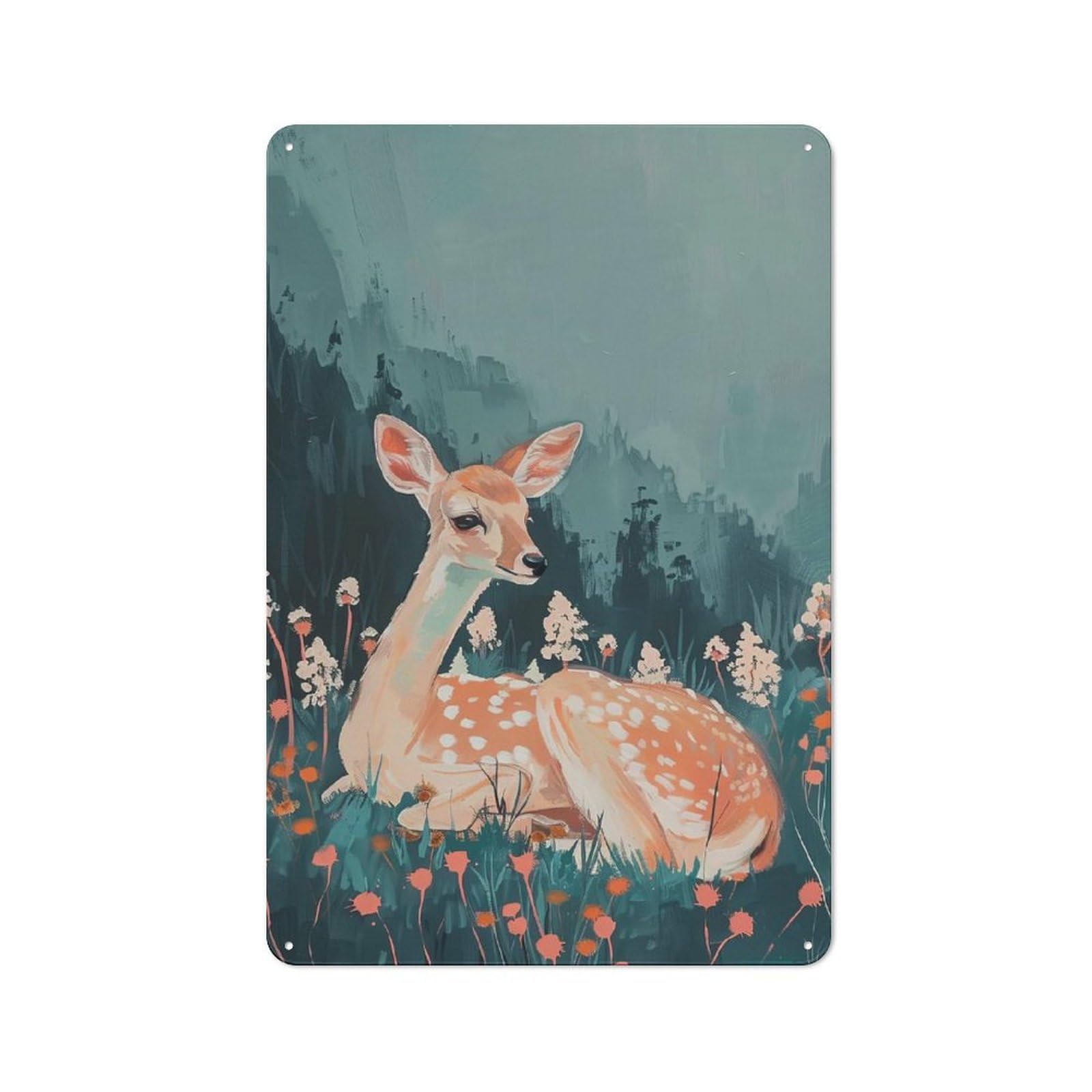 Junmoney Fawn In A Forest Metal Wall Sign 30X20cm Featuring For Home Bar Wall, For Themed Interiors In Home Bars And Entertaining Spaces