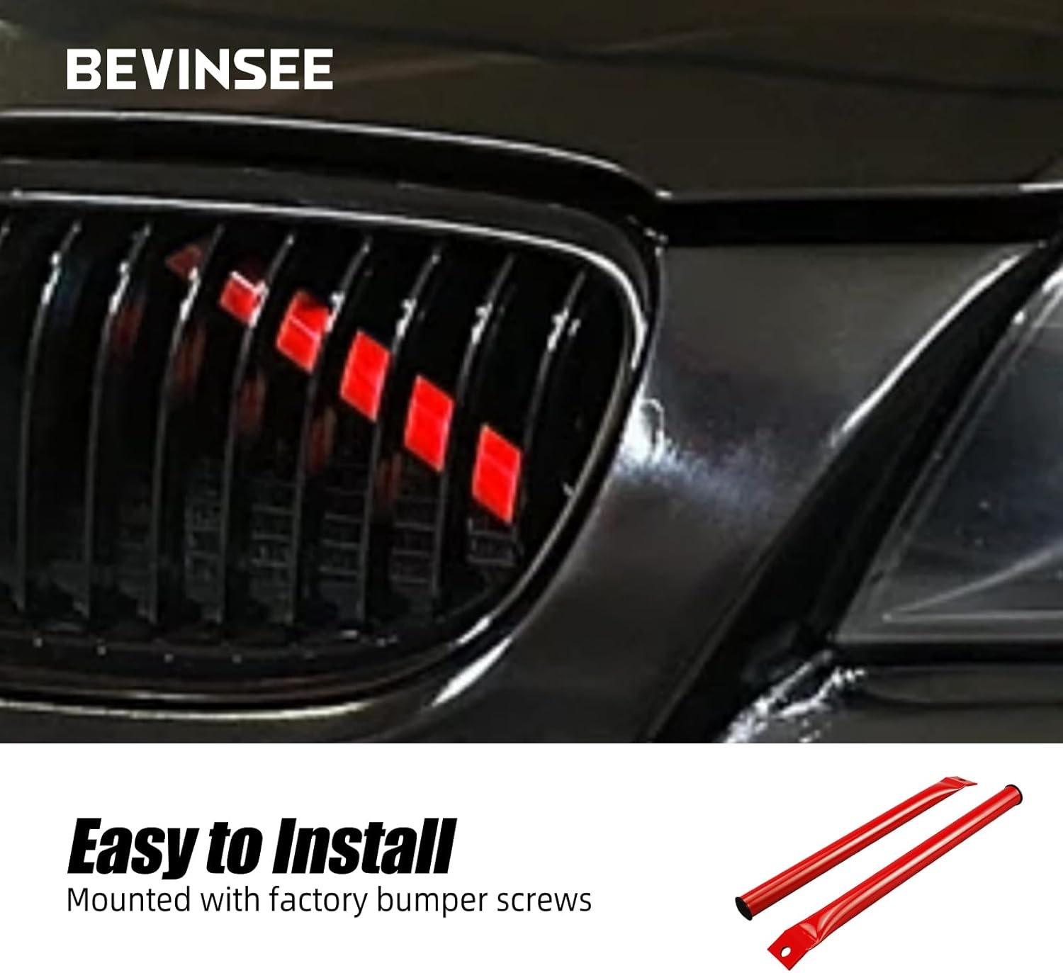 Bevinsee V Cover Braces Kidney Bars Compatible with E90 E91 E92 E93 320i 323i 325i 328i 330i 335d 335i 335is 335xi 2006-2013 Aluminum Front Grille Inserts Brace Wrap Stripes Covers, Red