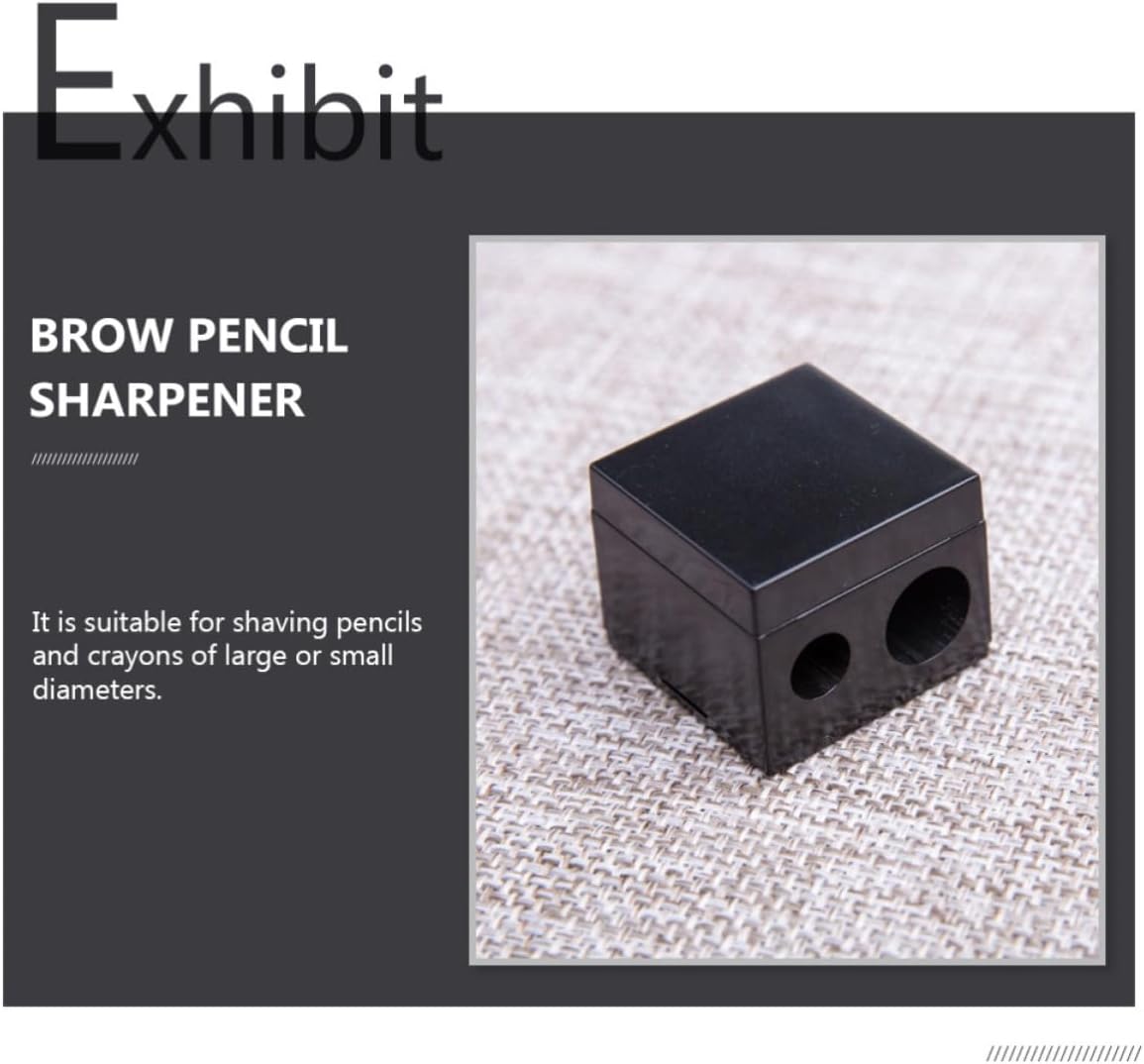 Makeup Pencil Sharpener Use Black 6pcs for Double Hole Brow and Crayon | Plastic Body, Stainless Steel Blade, Manual Sharpening, Office and School