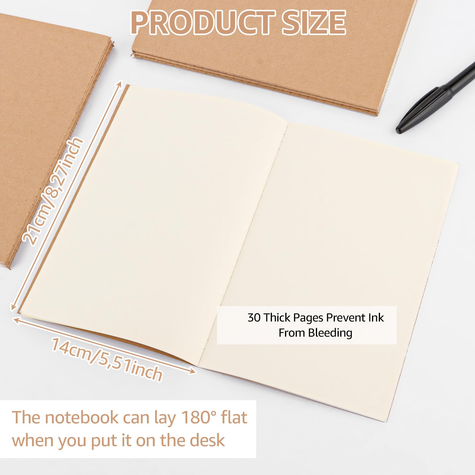 APACALI Carnet de Notes A5 30 Pcs 60 Pages Blanc avec Couverture Papier Kraft