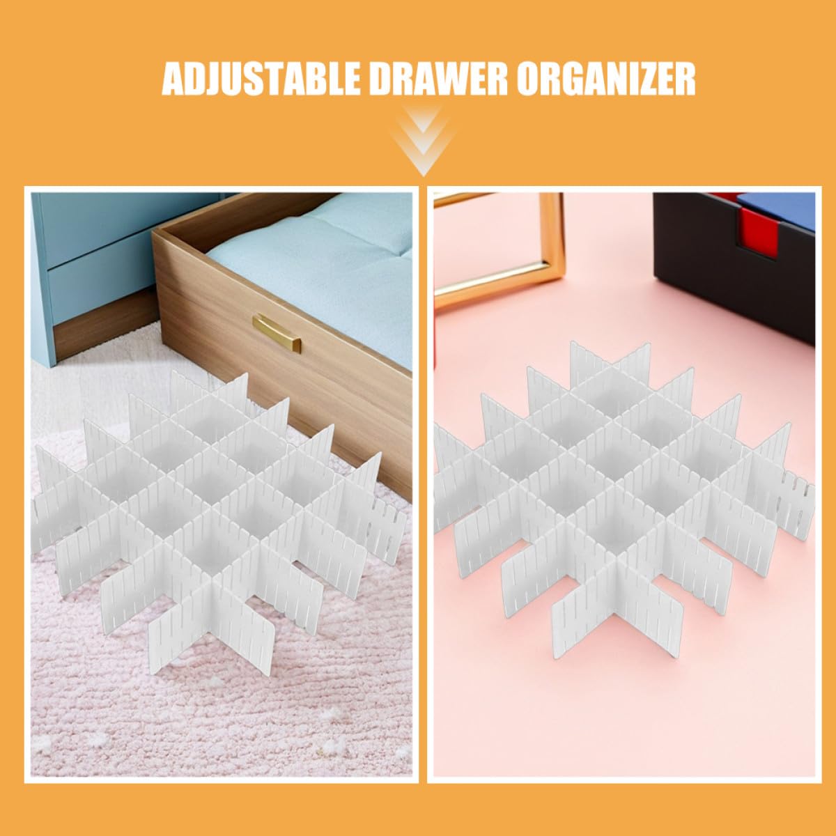 Baluue 16 Stück Verstellbare Schubladenteiler DIY Raster Ordnungssystem Weißer Organizer für Unterwäsche Socken Schmuck Kosmetik Schrank Zubehör