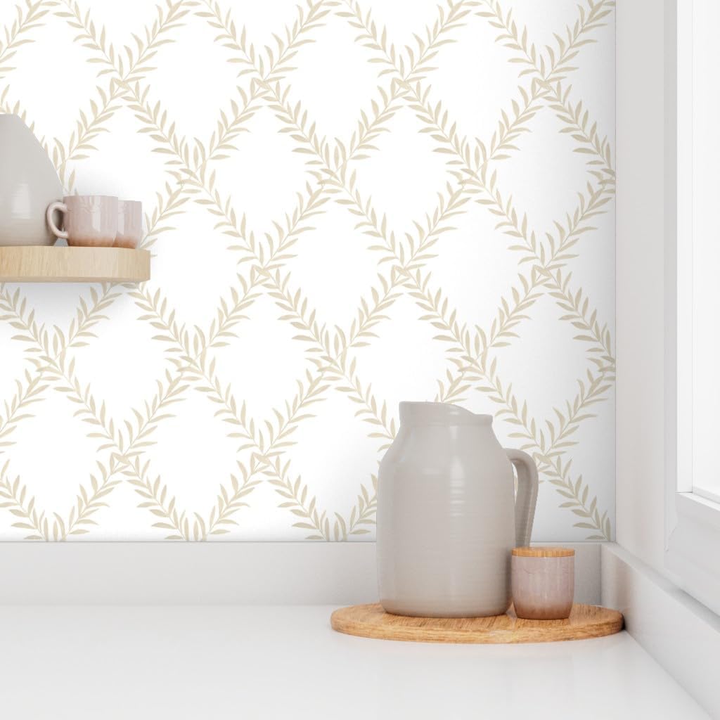 Removable Wallpaper Swatch - Neutral Trellis,Beige Lattice,Leaf Vine,Khaki tan White,Beige Garden,Minimal,Classic Custom Pre-Pasted Wallpaper by Spoonflower
