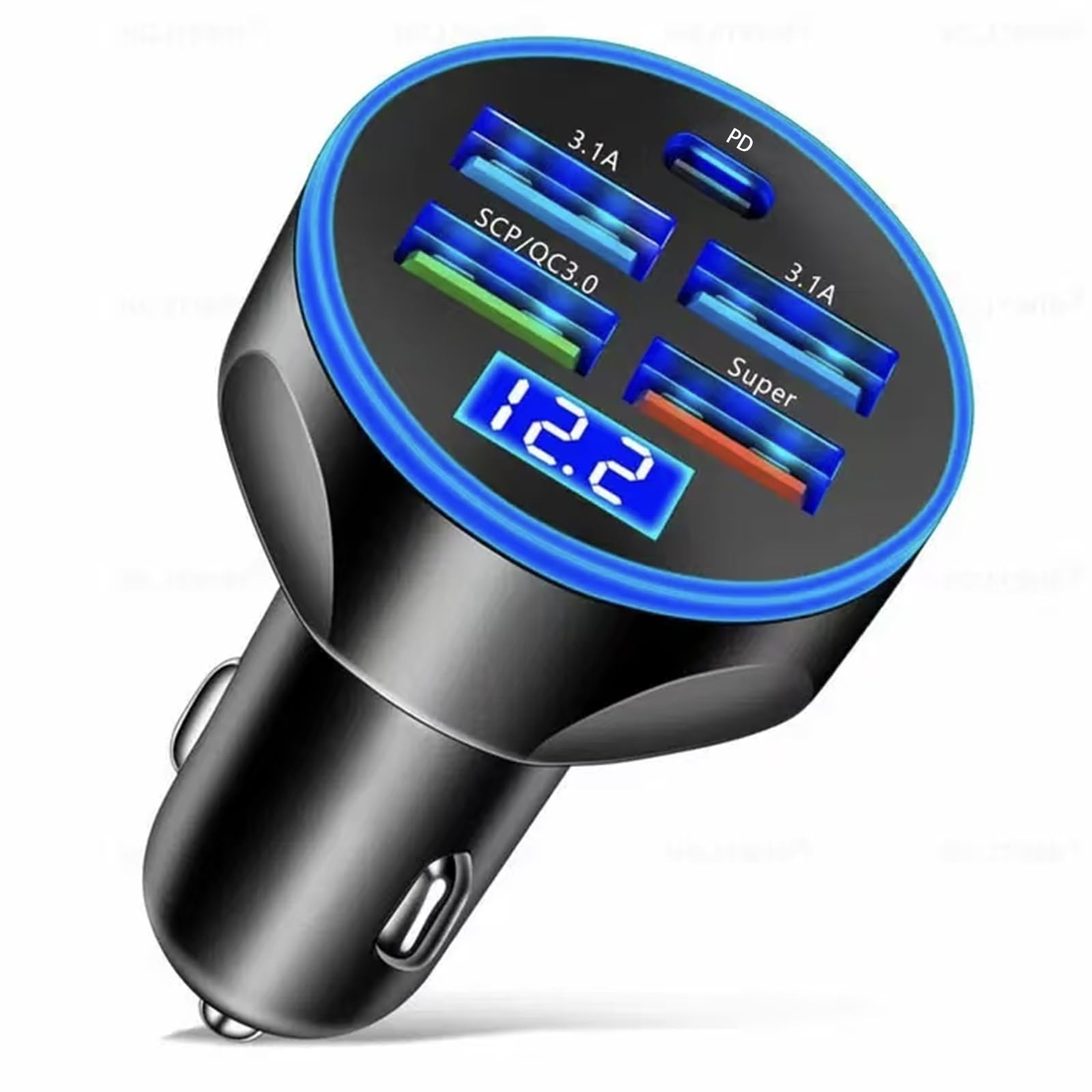 Multi Port USB C Car Phone Charger with Voltage Display Real PD 30W Super Fast Cigarette Lighter USB-C Charger Adapter for MacBook iPhone 16/15/14/13/12 Galaxy Android Phones