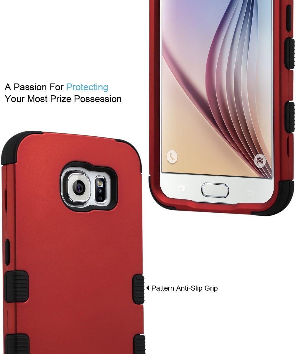 ULAK Galaxy S6 Case, S6 Case - Shock Absorption Hybrid Rubber Combo Case Cover 3in1 Rigid Plastic+Soft Silicone for Samsung Galaxy S6 (Red/Black)