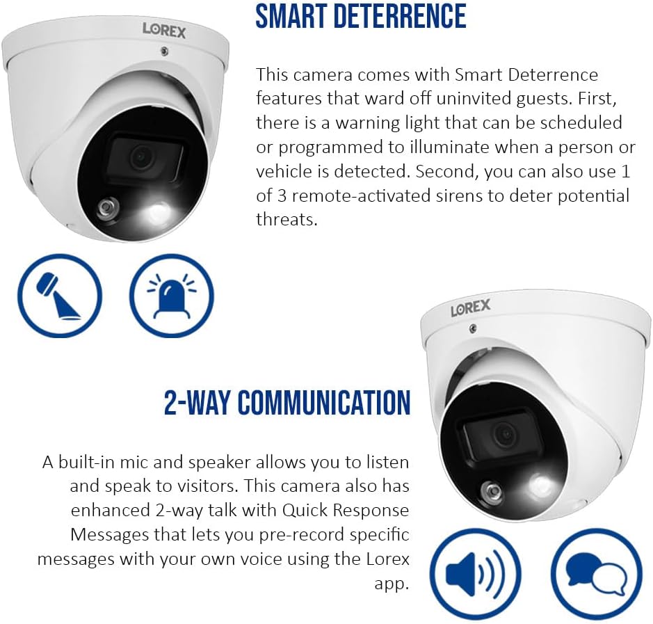 Lorex 4K Ultra HD Smart Deterrence IP 8MP Remote Access Dome Camera with Smart Motion Detection Plus Bundle (2-Pack) (2 Items)