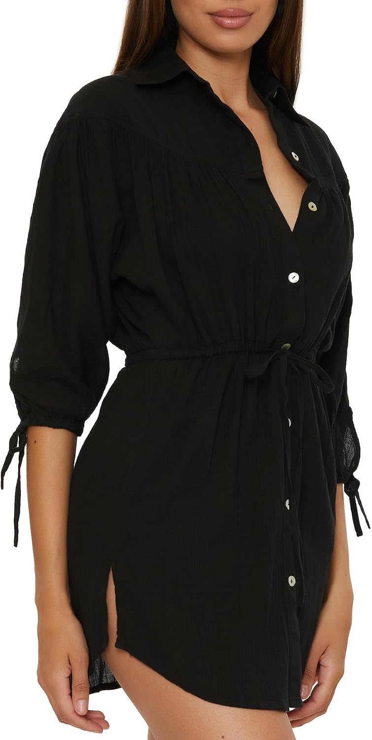 BECCA Women's Gauzy Collared Shirt Dress, Casual, Beach Cover Ups for Women