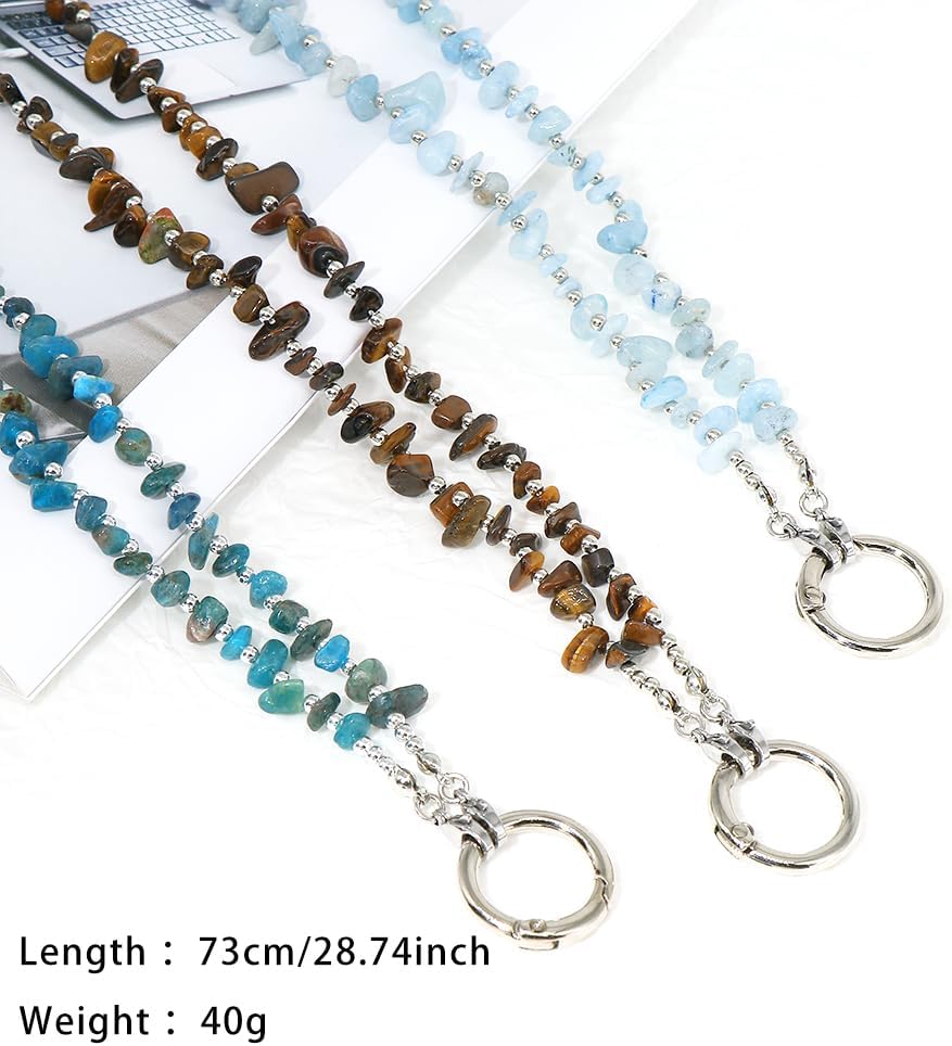 LuReen Eyeglass Necklace Holder Chain Loop Ring Holder Strap for Women, Natural Stone Chip Beaded Eyeglass Chain Around Neck