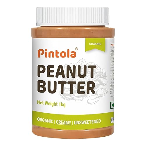Pintola Mantequilla de maní orgánica sin azúcar cremosa de 2.2 lbs  Alta proteína de 1.06 oz y 0.32 oz de fibra dietética, hecha con cacahuetes