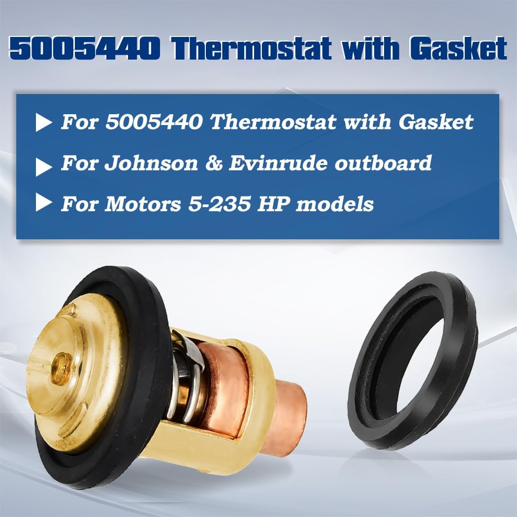 5005440 Thermostat with Gasket Replacement for Johnson Evinrude 5-235 HP Outboard Motors Replace 5005440 8330720 777260