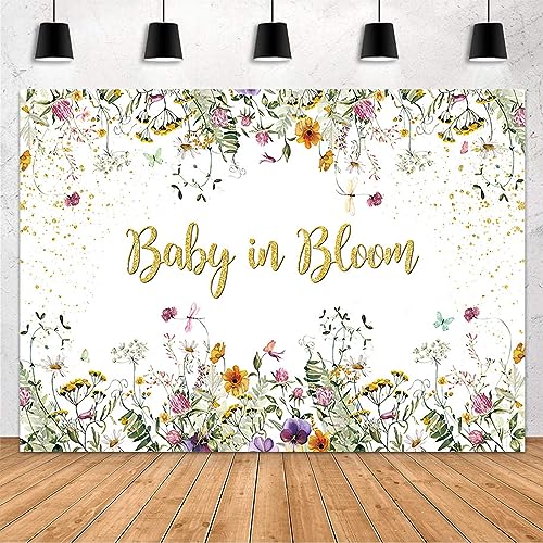 Toile de fond fleurs sauvages aquarelle pour baby shower de fille 2,1x1,5m