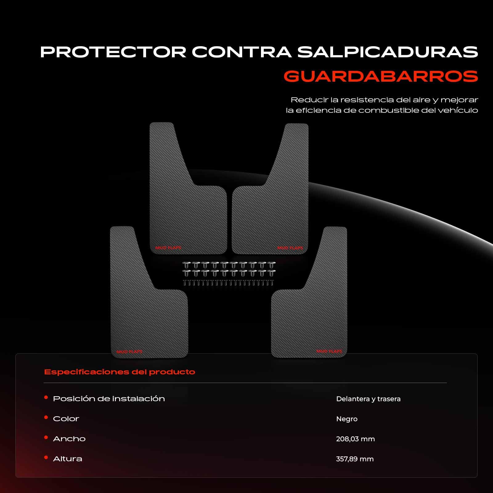 Frankberg 4X Guardabarros Universal Auto contra Salpicaduras recortables Delanteros y Traseros compatibles con Cabrio MPV Pick-ups Berlina Touring SUV Compacto Coupés y Camiones Negros 358 x 208 mm