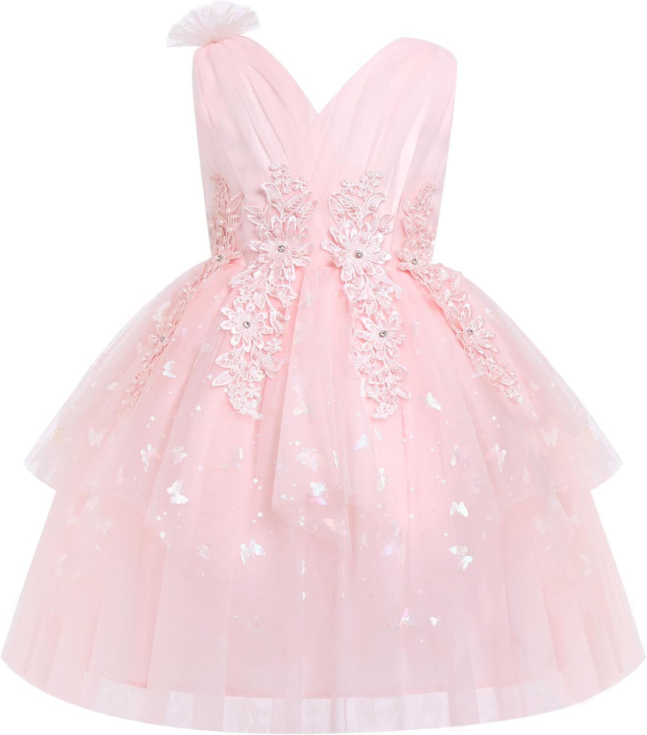 Baby Flower Girl Formal Wedding Dress Floral Shiny Butterfly 1st 2nd Birthday Outfits Toddler Pageant Easter Ball Gown