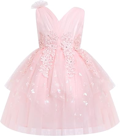Baby Flower Girl Formal Wedding Dress Floral Shiny Butterfly 1st 2nd Birthday Outfits Toddler Pageant Easter Ball Gown