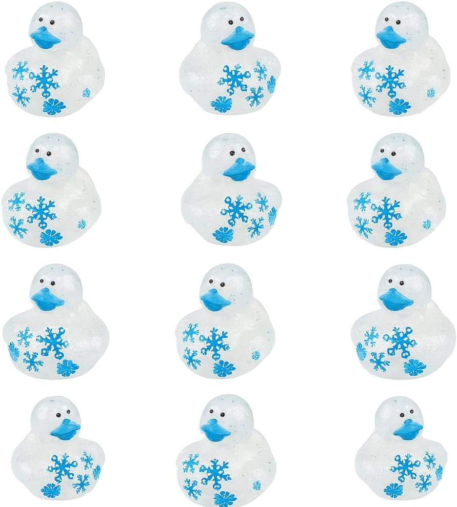 24 Mini Blue & Silver Christmas Glitter Snowflake Ducks Adult Collectible Figurine Decorations - Ages 14+