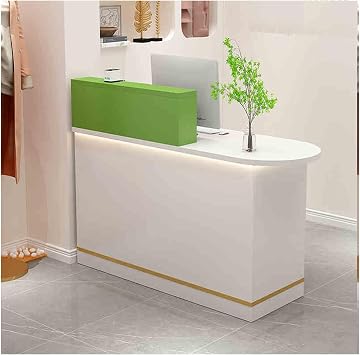 Modern Front Table Equipped Lockers & Lockable Drawers,Modern Checkout Counter,Retail Counter for Checkout, Lobby, Beauty Salon, Home Office DeskA3,R-55.1x17.7x39.3in