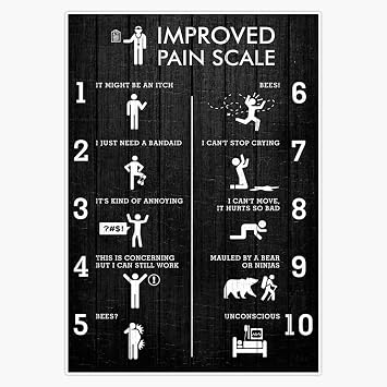 Black Improved Pain Scale Sticker Bumper Sticker Vinyl Decal 5"