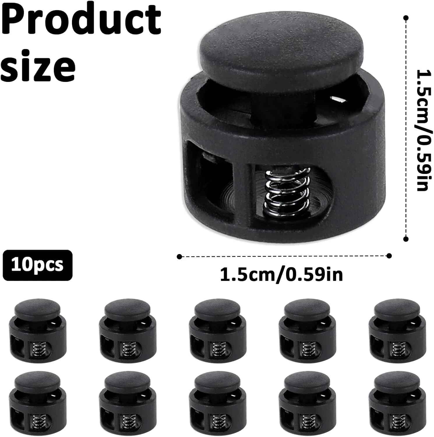 10Pcs Black Shoe Lace Tie Locks Double Hole Drawstring Stopper Fastener Elastic Drawstring Toggle Stopper Fastener for Shoelaces Paracord Clothing Bag - Image 2