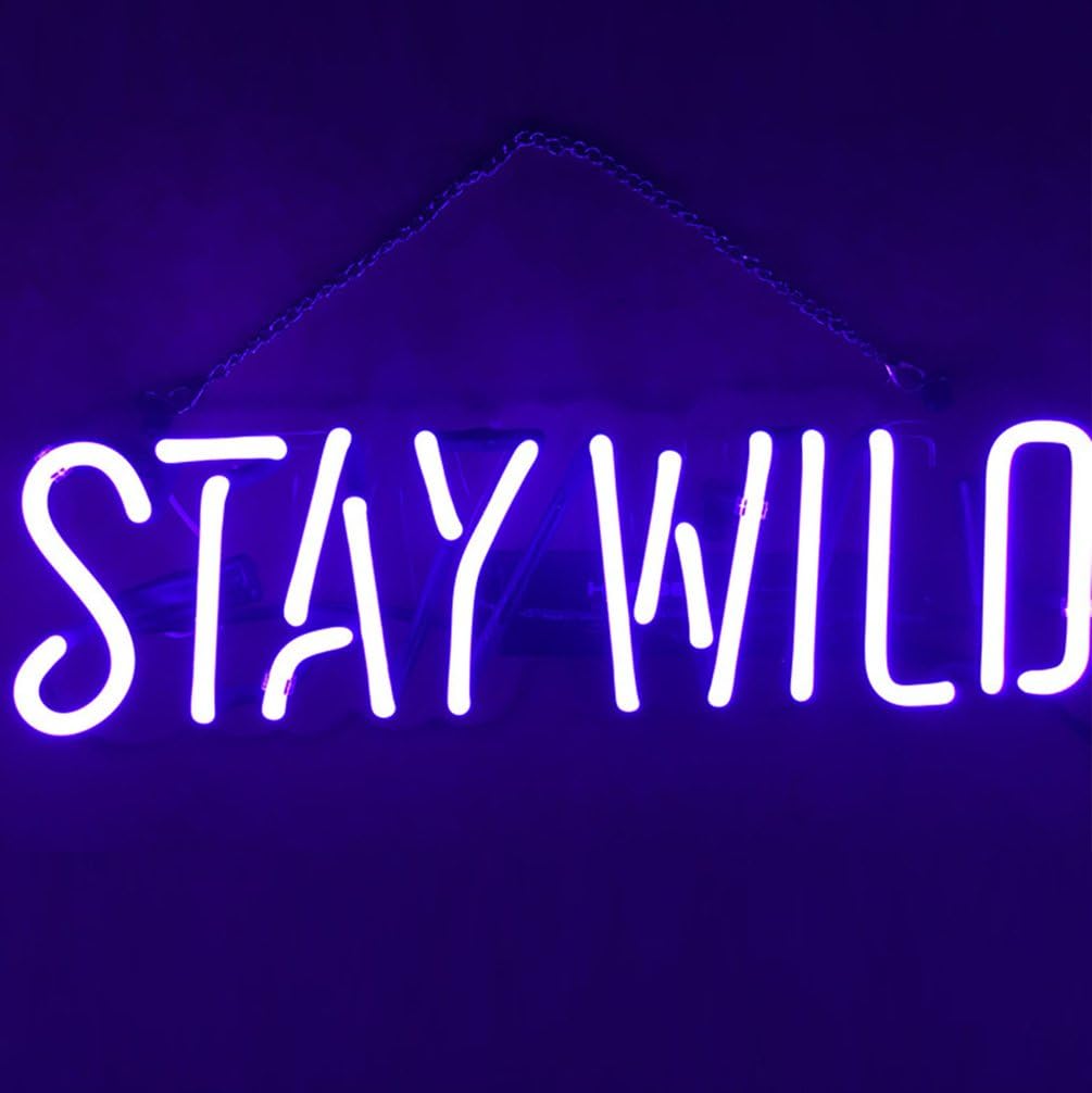 LiQi Stay Wild Real Glass Handmade Neon Wall Signs for Room Decor Home Bedroom Girls Pub Hotel Beach Cocktail Recreational Game Room （13" x 4"）