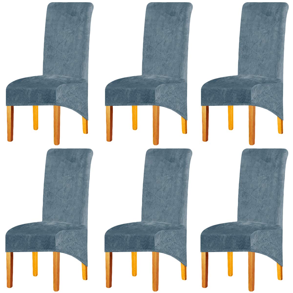 LANSHENG Stretchy XL Chair Covers for Dining Room Chairs,Stretch Spandex with Elastic Band Chaircover,Velvet Large Dining Chair Slipcovers for Restaurant Hotel Party Banquet (Sky Blue, Set of 6(XL))