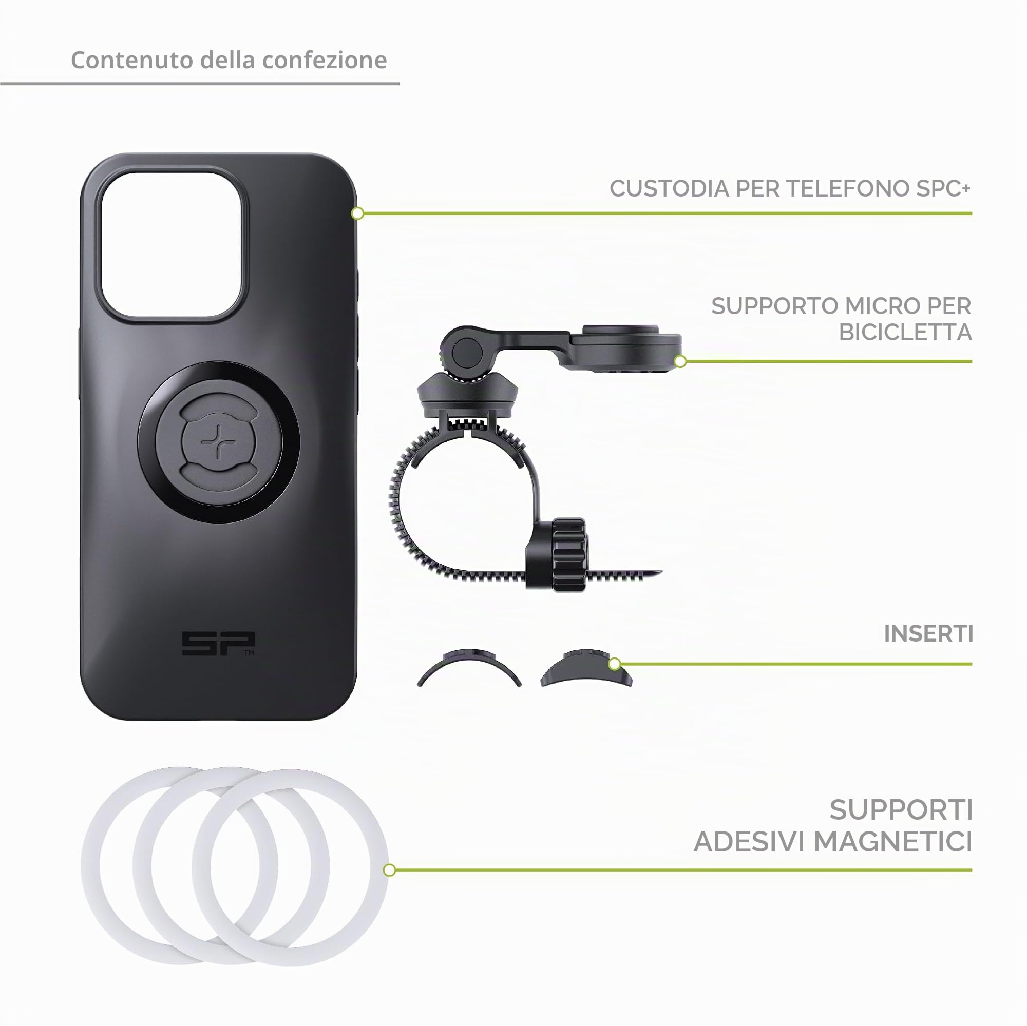 SP CONNECT Bike Bundle II | SPC+ | per iPhone 13 mini/12 Mini | per Il Manubrio della Bicicletta per Tutti Gli Smartphone telefoni cellulari