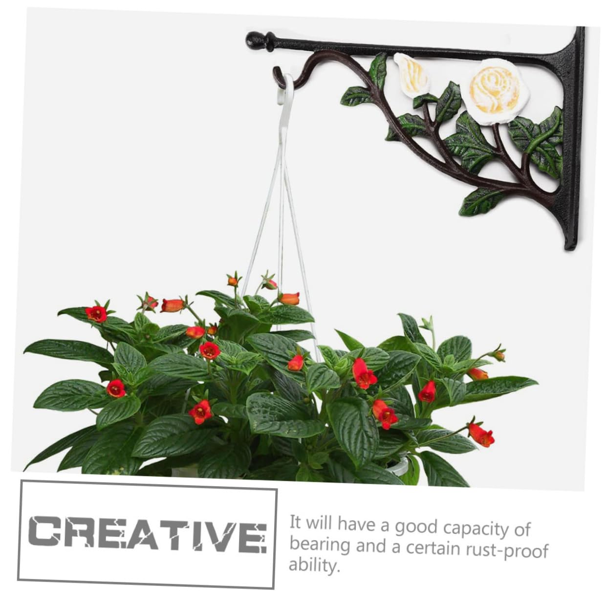 Mipcase Gancio per Mangiatoia Uccelli e Vaso di Fiori in Ferro Bianco Motivo Rosa, Supporto da Parete Resistente Antiruggine per Balcone Giardino e Decorazioni Esterne, Portavasi
