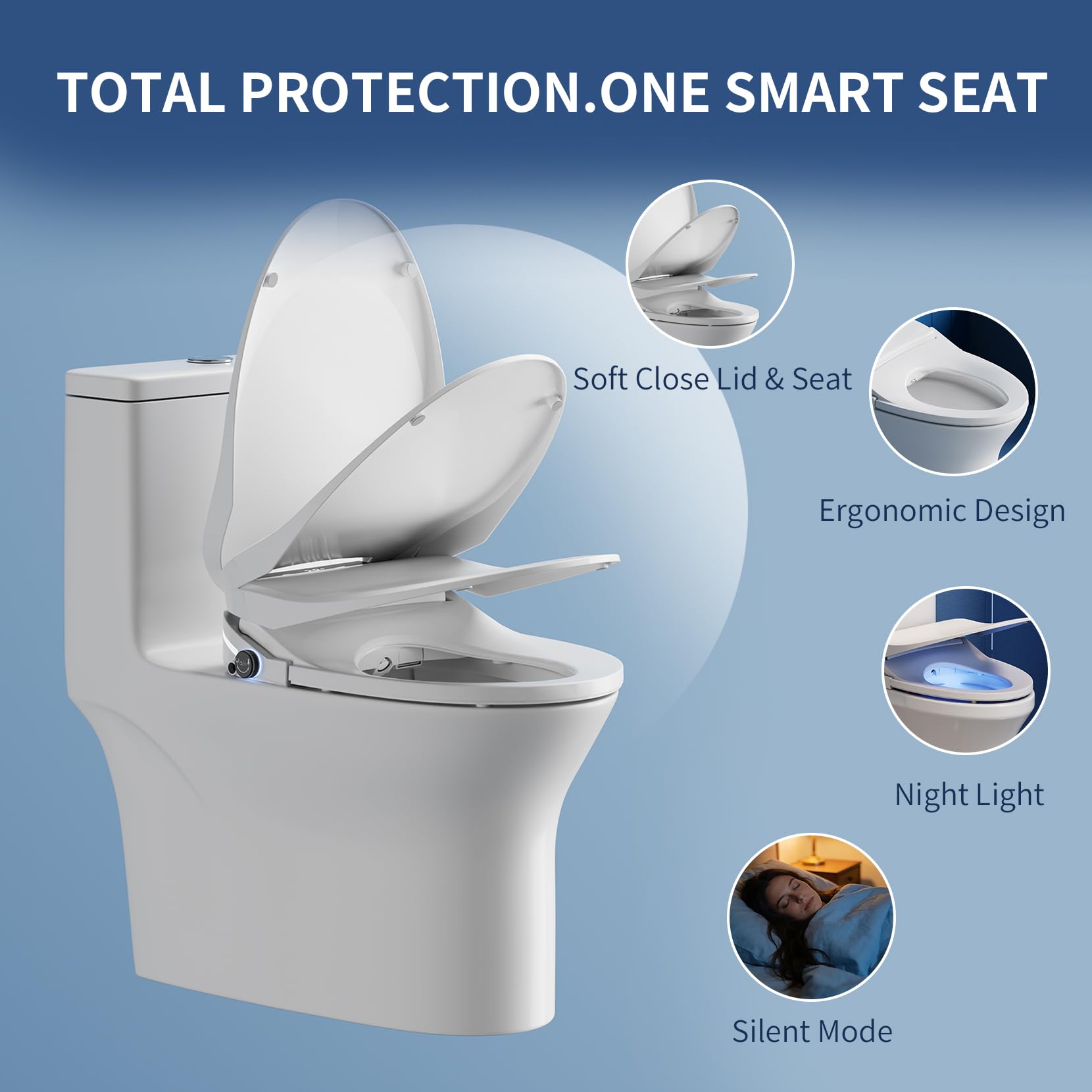 Sedile WC elettrico rotondo, lavaggio riscaldato, pulizia delicata, coperchio a chiusura lenta silenziosa, struttura robusta e durevole, sedile per bidet intelligente di lusso per bagno di