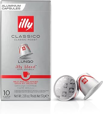 illy Coffee - Lungo Classico Coffee Pods - Medium Roast - 100% Arabica Coffee - Ideal for your Espresso Lungo - Nespresso Compatible illy Coffee Capsules - Pack of 10