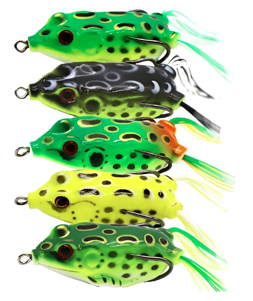 Soft Fishing Frog Lure Artificial Bait for Fishing Topwater Bass Trout Fishing Lures Realistic Prop Frog Soft Swimbait Floating Bait with Weedless Hooks for Freshwater Saltwater Pack of 2pcs 1