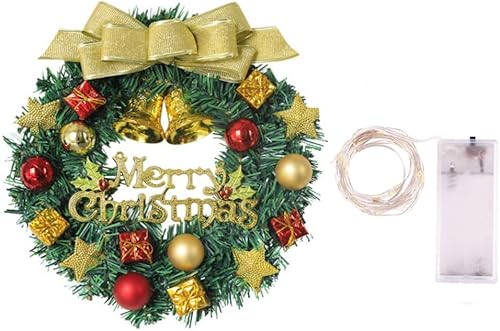 Miniatura 8 de Corona de Navidad artificial preiluminada, corona de Navidad de 12 pulgadas para puerta delantera, corona de vacaciones de Navidad, corona de