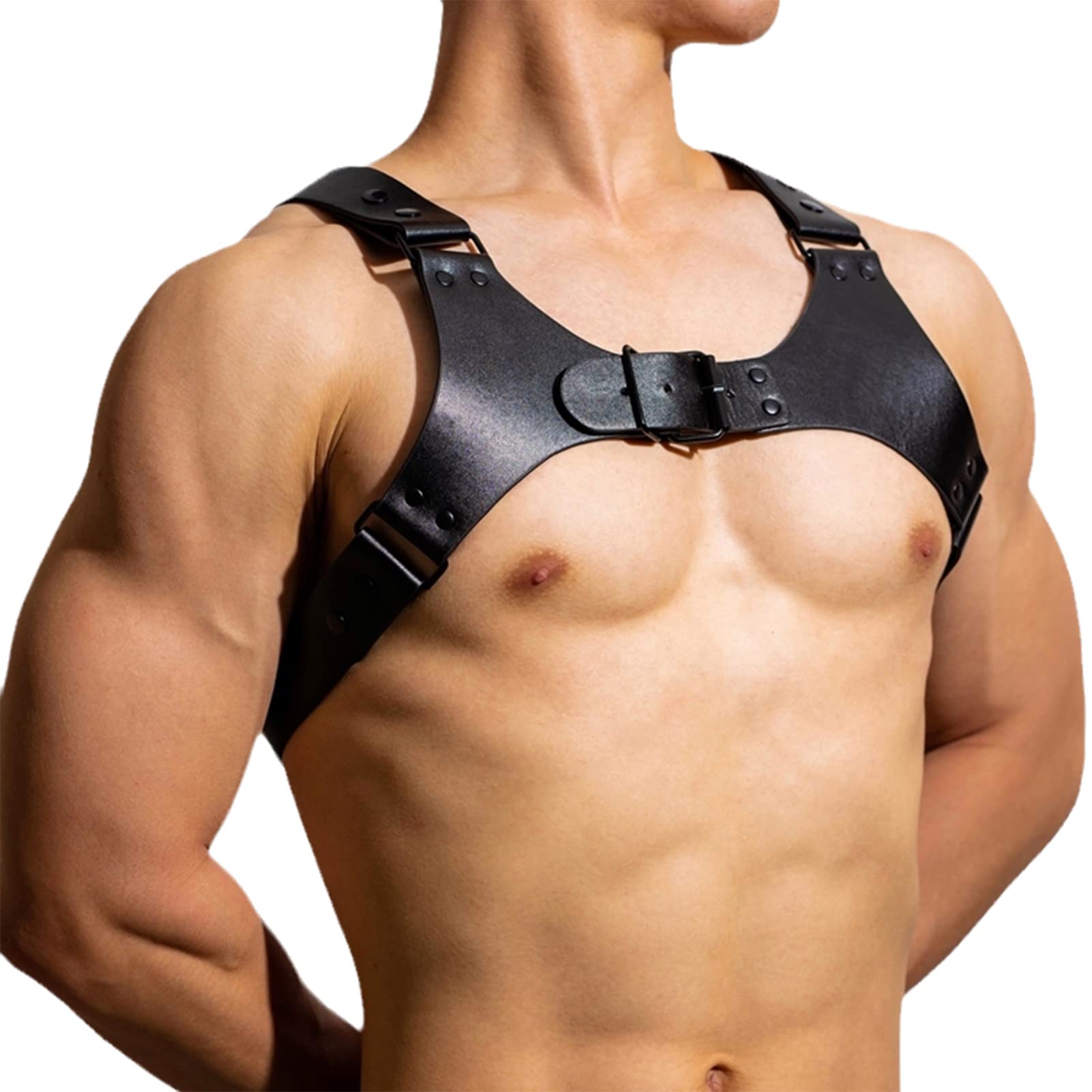 Harnais en Cuir pour Homme avec Bretelles Réglables Demi Harnais Ceinture De Poitrine Boucles D'Intérêt Gay Clubwear Costume Muscle Sling