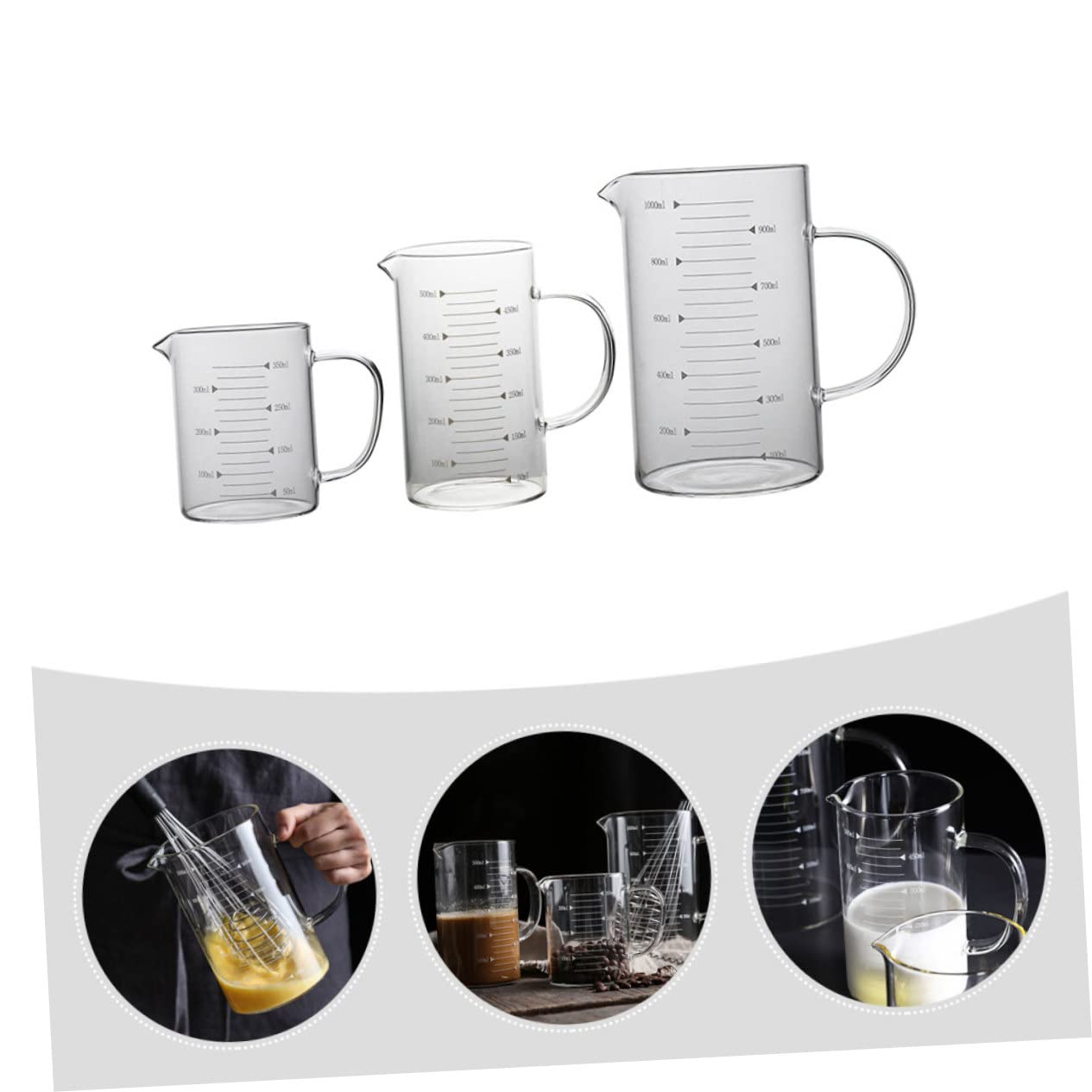 3 Stück Glas Messbecher mit Skala aus Borosilikat für Küche