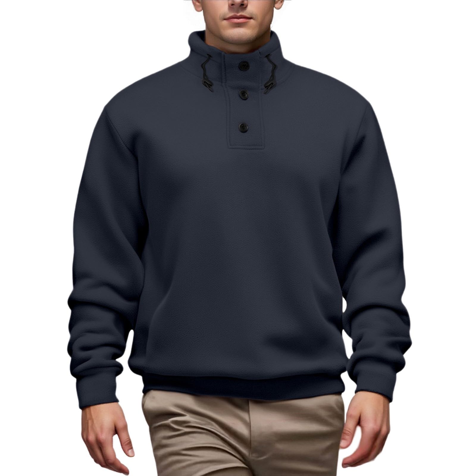 Chaquetones Hombre Invierno Sudadera Vaquera De Cuello Alto con Botones Y Forro Color Liso para Hombre, Manga Larga Sin Capucha Negra Camisetas Ropa Gimnasio Camiseta Ciclismo Chaqueta