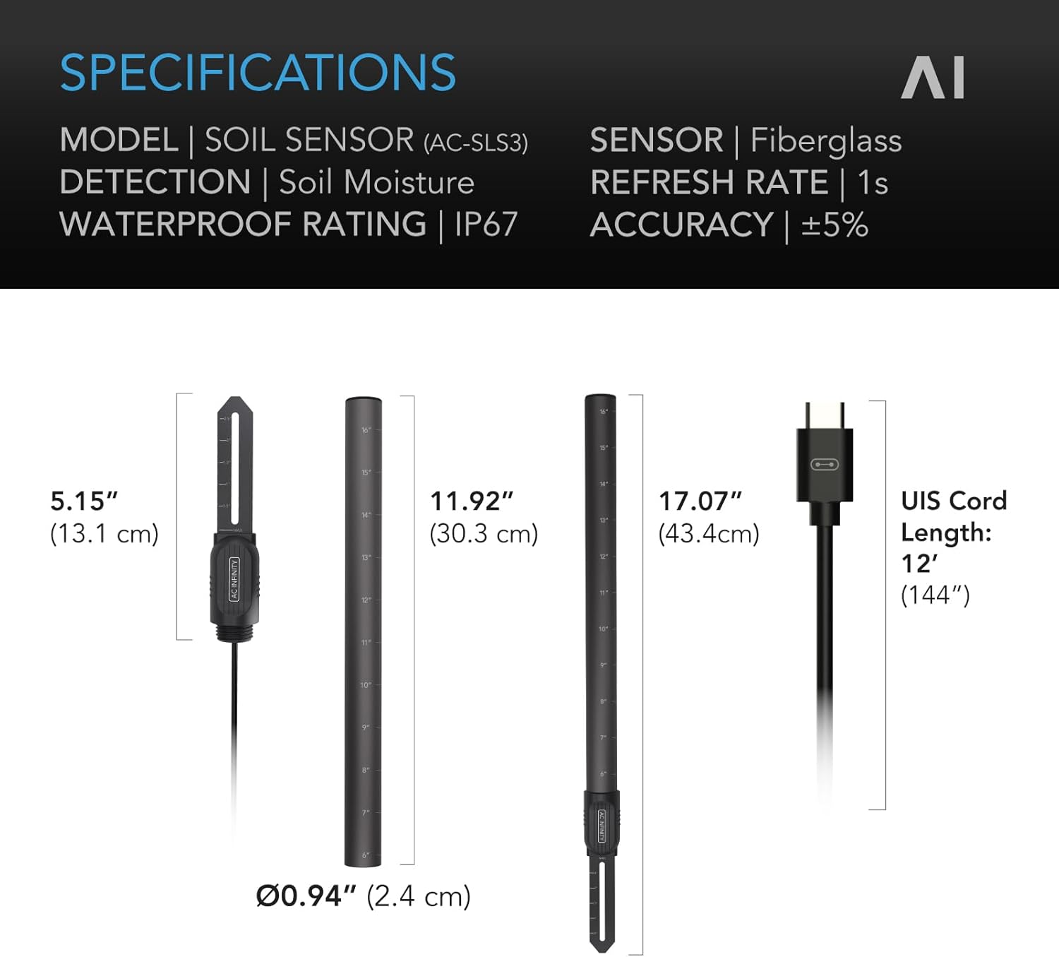 AC Infinity Soil Sensor Specifications Diagram