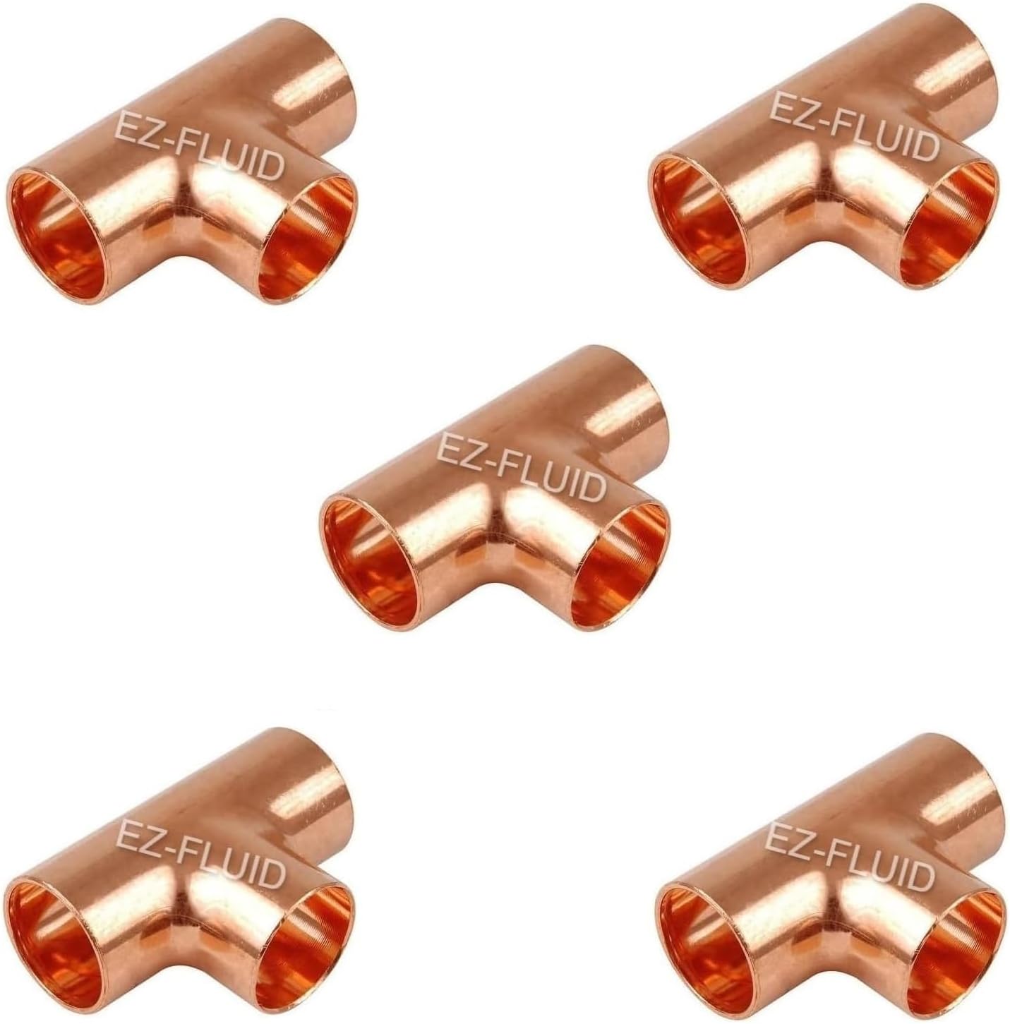 (5-Pcs) EZ-FLUID 1" Copper Tee,C X C LF Sweat Solder Tee,Pressure Copper Fittings with Sweat Solder Connection for Residential,Commercial Plumbing Pipe