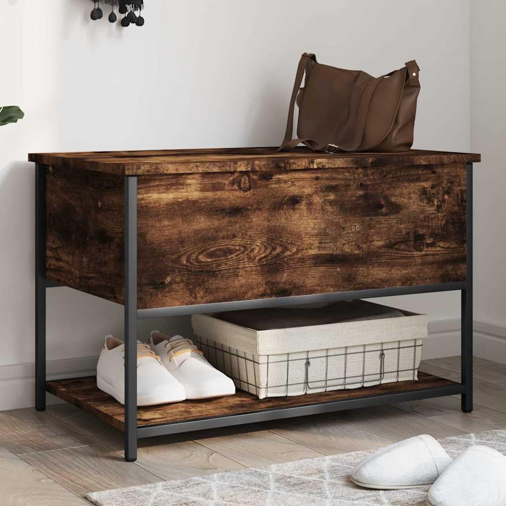 Banc avec espace de rangement chêne fumé 47 cm de haut pour en finir avec le désordre