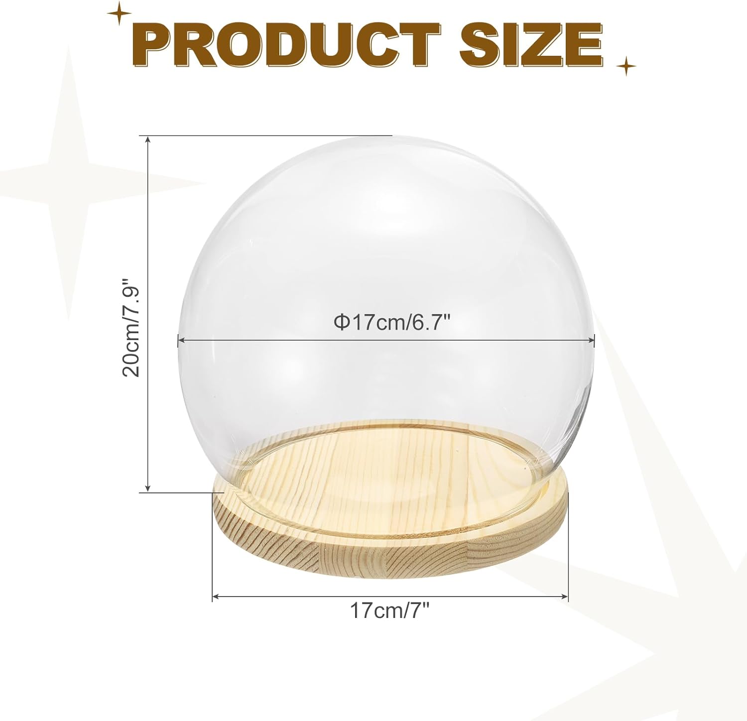 uxcell Round Cloche Glass Dome, 7" x 7.9" Decorative Glass Display Bell Jar Dome Cloche with Wood Base for DIY Flower Craft, Home Decor, Collectibles Specimens Plants Dustproof