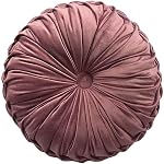 Teieas Round Throw Pillow Velvet Home Decoration Pleated Round Pillow Cushion for Couch Chair Bed Car Orange