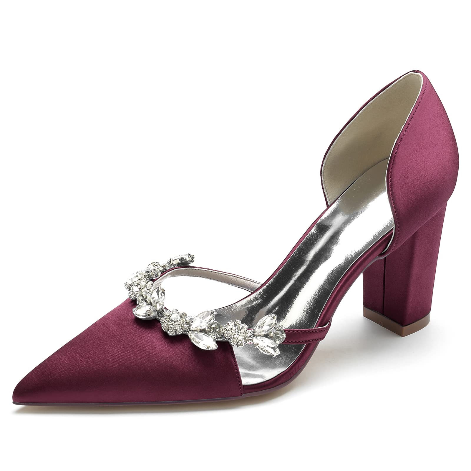 Scarpe da sposa con tacco a punta con strass, in raso, comode, con strass, da sposa, da sera, ballo di fine anno, feste, scarpe décolleté